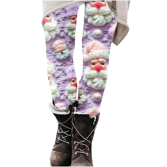qucoqpe Christmas Print Leggings for Women Festive Yoga Pants Soft Stretchy Tights for Holiday & Casual Wear