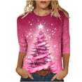 thumbnail image 1 of qucoqpe Christmas Shirts for Women 2025 Christmas Tree Printed 3/4 Sleeve Plus Size T-shirt Round Neck Causal Loose Blouse Tops, 1 of 5