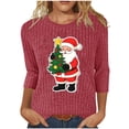 thumbnail image 1 of qucoqpe Christmas Shirts for Women, Women's Brushed Ribbed Knit Top, Christmas Print Loose Fit Round Neck 3/4 Sleeve Pullover, 1 of 6