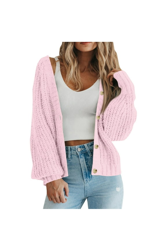 Chunky Knit Cardigan Sweaters for Women Long Sleeve Open Front Button Down Oversized Sweater Jacket Tops