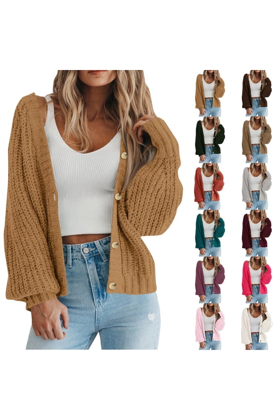 Chunky Knit Cardigan Sweaters for Women Long Sleeve Open Front Button Down Oversized Sweater Jacket Tops