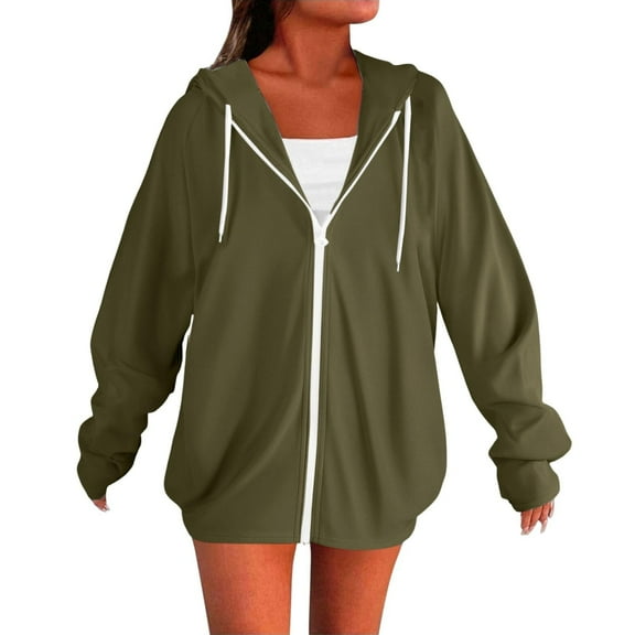 qucoqpe Claasic Solid Dressy Hoodies for Women Trendy Casual Full Zip-Up Sweatshirts Jackets Womens Oversized Long Sleeve Athletic Hooded Sweatshirt Tops