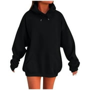 qucoqpe Classic Hooded Oversized Sweatshirt for Women Casual Solid Long Sleeve Baggy Hoodie Loose Comfy Pullover Top with Front Pocket