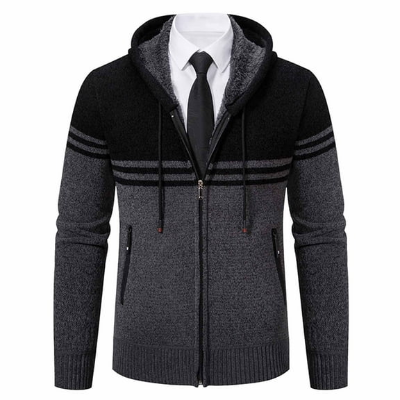 qucoqpe Classic Knit Cardigan Sweaters for Men Casual Long Sleeve Hoodie Jacket Trendy Full Zip Sweater Coats