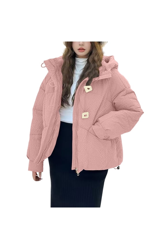 Coats for Women 2025 Winter Fashion Warm Solid Long Sleeve Oversized Parkas Jackets Zip & Button Up Causal Hooded Down Coats with Pockets