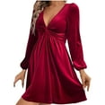 thumbnail image 1 of qucoqpe Cocktail Dresses for Women Fall Fashion Velvet Evening Gown for Parties Elegant Long Sleeve V-Neck Dress with Ruched Detail, 1 of 7