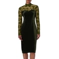 thumbnail image 1 of qucoqpe Cocktail Dresses for Women Fall Wedding Guest Long Sheer Sleeve Dresses Women's Lace Velvet Patchwork Bodycon Party Midi Dress, 1 of 8