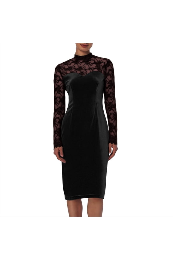 Cocktail Dresses for Women Fall Wedding Guest Long Sheer Sleeve Dresses Women's Lace Velvet Patchwork Bodycon Party Midi Dress