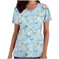 thumbnail image 1 of qucoqpe Easter Scrub Tops for Women Summer Fashion Casual Bunny Eggs Print V Neck Short Sleeve Workwear Uniform T-Shirts Graphic Tee, 1 of 5