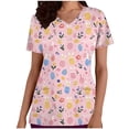 thumbnail image 1 of qucoqpe Easter Scrub Tops for Women Summer Fashion Casual Bunny Eggs Print V Neck Short Sleeve Workwear Uniform T-Shirts Graphic Tee, 1 of 5
