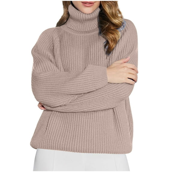 qucoqpe Fall Sweaters for Women Loose Fitting Solid Color Turtle Neck Sweater Tops Winter Casual Long Sleeve Knit Pullover for Women