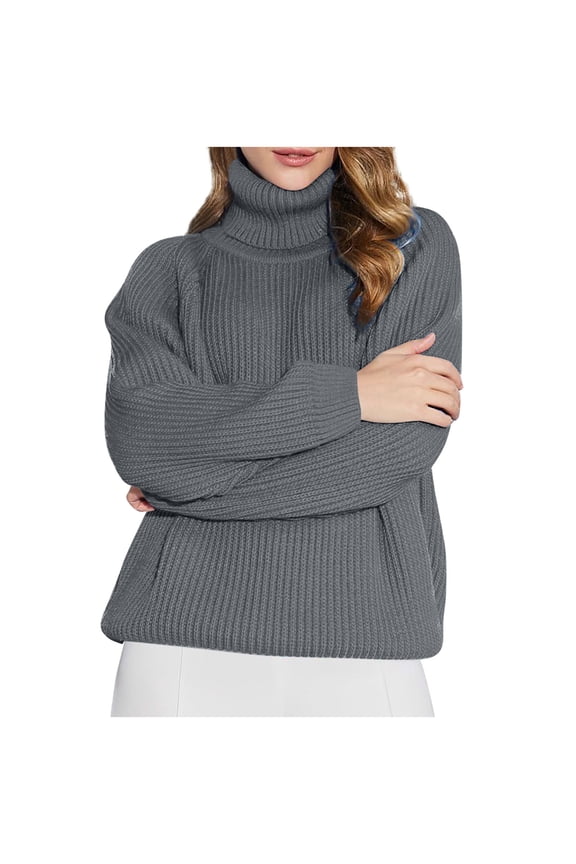 Fall Sweaters for Women Loose Fitting Solid Color Turtle Neck Sweater Tops Winter Casual Long Sleeve Knit Pullover for Women