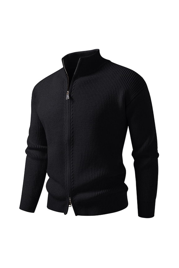 Fall Winter Cardigan Sweaters for Men Casual Mock Neck Ribbed Knitted Chunky Sweaters Jacket Full Zip Stand-up Collar Coat