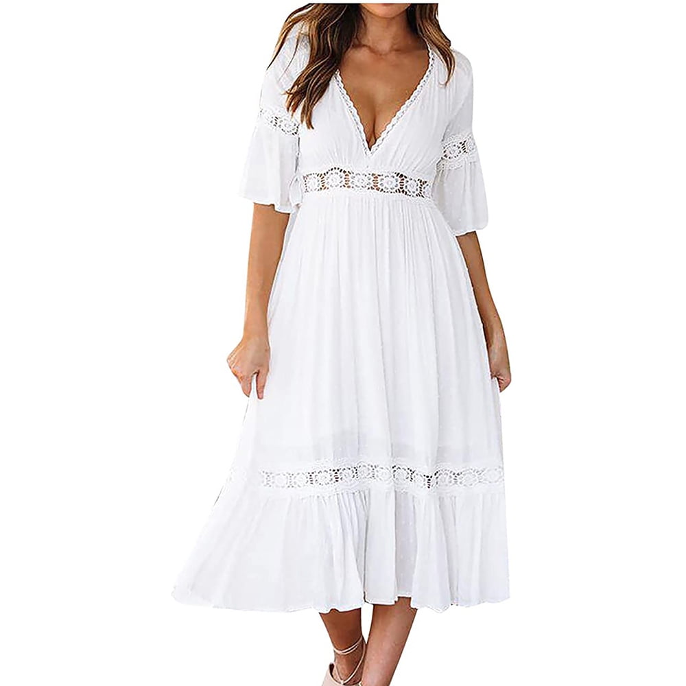 食品・日用品 半額ストア Fashion qucoqpe Women Sexy Dress White Flowy Dresses Summer Clothing