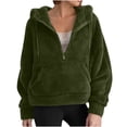 thumbnail image 1 of qucoqpe Fleece Hoodies for Women Trendy Half-Zip Long Sleeves Casual Pullover Tops Soft Brushed Lining Cozy Fall Winter Sweatshirt with Front Pocket, 1 of 5