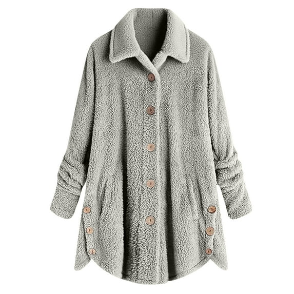 qucoqpe Fleece Jacket Women Long Sleeve Winter Coats Warm Fuzzy Button Outerwear