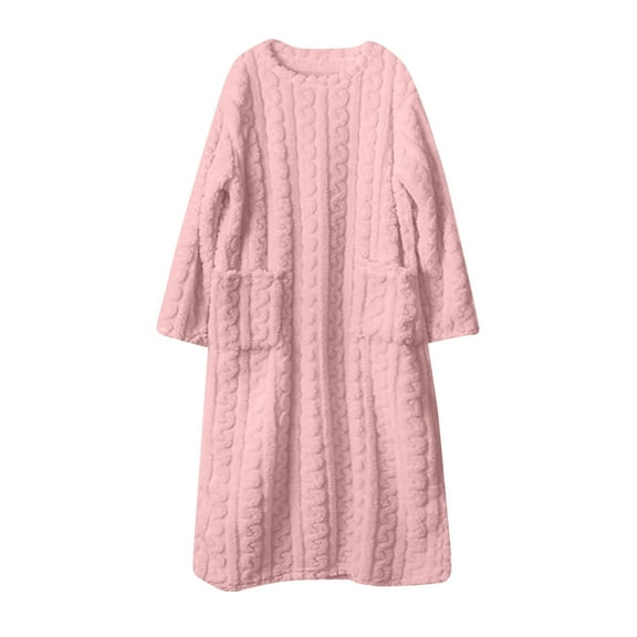 qucoqpe Fleece Nightgown for Women Fall Winter Plush Long Sleeve Night Gowns Warm Comfy Lounge Pajamas Nightdress with Pockets