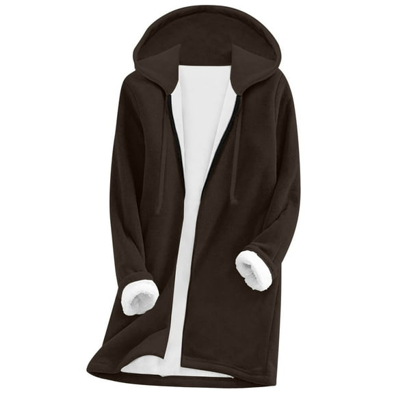 qucoqpe Fuzzy Fleece Winter Coats for Women Trendy Casual Hooded Full Zip Plushy Coat with Pockets Cozy Warm Outerwear