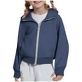 thumbnail image 1 of qucoqpe Girls' Zip-Up Hoodie Sweatshirt Fleece-Lined Cropped Jacket with Thumbholes Sporty Athletic Hooded Jacket for Big Kids, 1 of 6
