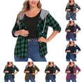 thumbnail image 1 of qucoqpe Hooded Flannel Plaid Shirt for Women Stylish Casual Button Down Hoodie Shirts Womens Long Sleeve Loose Jackets Tops, 1 of 6