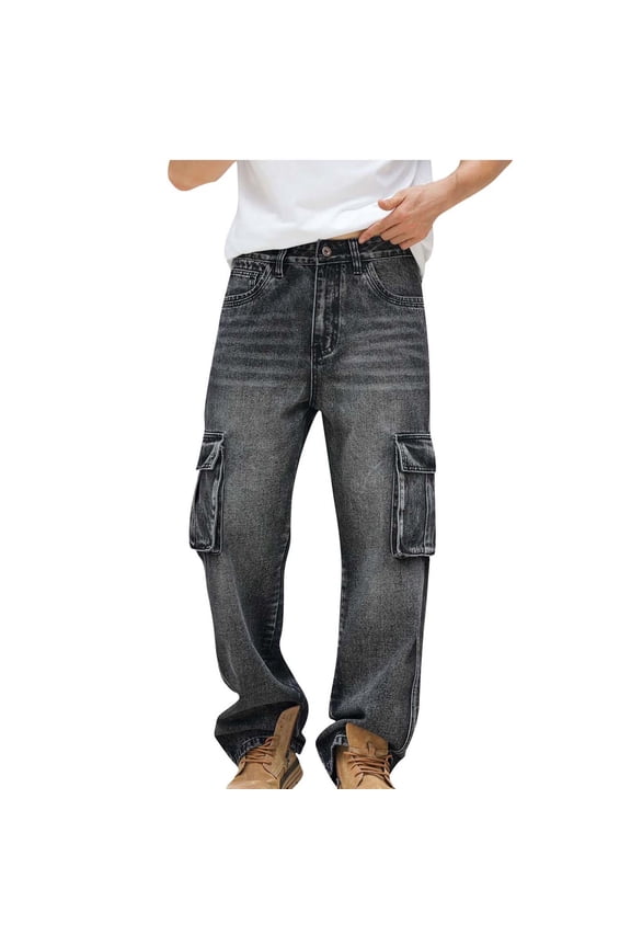 Jeans for Men Fashion Outdoor Hiking Cargo Pants Mens Trendy Casual Multiple Pockets Denim Work Trousers