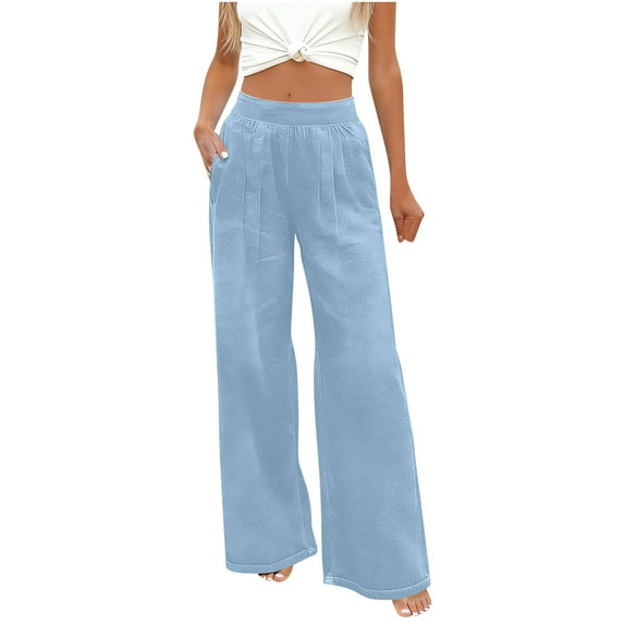 qucoqpe Jeans for Women Stretchy High Elastic Waist Wide Leg Denim Pants Casual Lounging Pockets Trousers