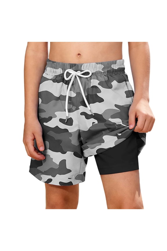 Kids Camouflage Swim Trunks Beach Trendy Drawstring Quickly Dry Thin Comfy Cute Toddler Swim Shorts with Liner and Pockets