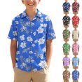 thumbnail image 1 of qucoqpe Kids Hawaiian Shirt Short Sleeve Tropical Floral Beach Vacation Summer Short Sleeve Collared Button Pocketed Down Boys and Girls Shirts Trendy Casual Thin Comfy Tops for Teens, 1 of 7