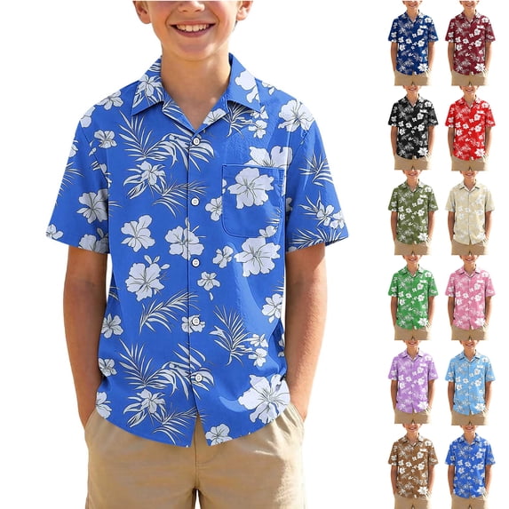 qucoqpe Kids Hawaiian Shirt Short Sleeve Tropical Floral Beach Vacation Summer Short Sleeve Collared Button Pocketed Down Boys and Girls Shirts Trendy Casual Thin Comfy Tops for Teens