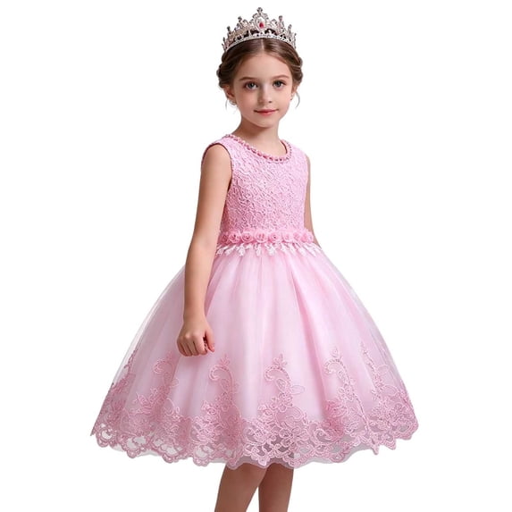 qucoqpe Kids Ruffle Puffy Dresses Princess Lace Tulles Bow Pleated Formal Party Birthday Wedding Mini Flowers Girl Dresses