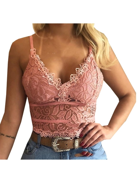 Lace Bralettes for Women Crop V Neck Camisole Tops Soft Wireless Bras
