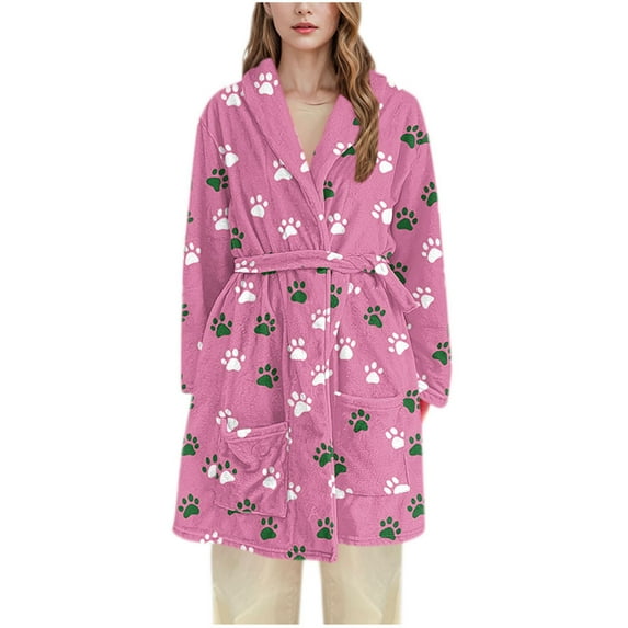 qucoqpe Long Robes for Women Flannel Fleece Bathrobe Winter Warm Pajamas Shower Nightgown Sleepwear Christmas Valentines Gifts