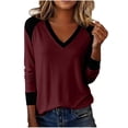 thumbnail image 1 of qucoqpe Long Sleeve Shirts for Women Fashion Casual Loose Color Block Tops V Neck T-shirts Lightweight Comfy Blouses, 1 of 6