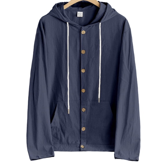 qucoqpe Men's 2025 Fall Winter Fashion Casual Solid Long Sleeve Shirt Tops Button Up Adjustable Drawstring Hooded Blouse Tops with Pockets