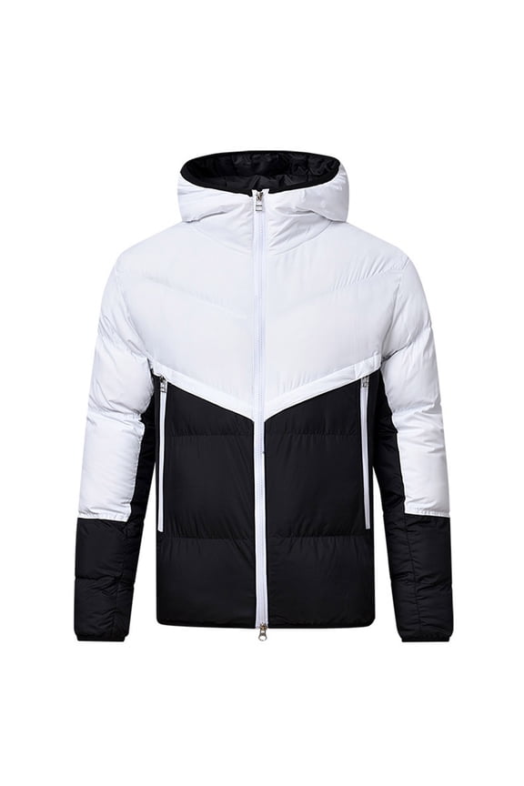 Men's 2025 Winter Causal Fashion‌ Colorblock Patchwork Long Sleeve Windproof Parkas Full Zip Up Hooded Trench Coats Jackets with Pockets