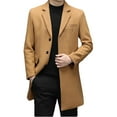 thumbnail image 1 of qucoqpe Men's 2025 Winter Fashion Solid Lapel Pea Coats Long Sleeve Button Up Windproof Mid Length Cardigan Jacket with Flap Pockets, 1 of 5