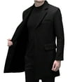 thumbnail image 1 of qucoqpe Men's 2025 Winter Fashion Solid Lapel Pea Coats Long Sleeve Button Up Windproof Mid Length Cardigan Jacket with Flap Pockets, 1 of 5
