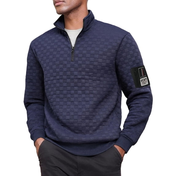 qucoqpe Men's 2025 Winter Fashion Solid Stand Collar Long Sleeve Pullover Tops Casual 1/4 Zip Up Sweatshirts Coats
