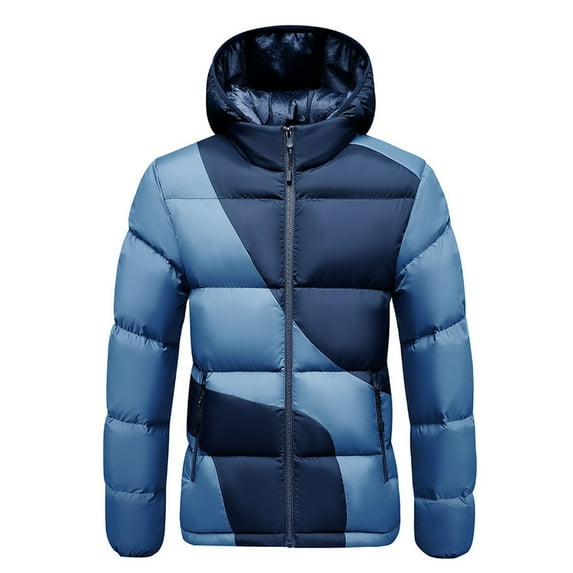 qucoqpe Men's 2025 Winter Fashion Warm Irregular Colorblock Patchwork Full Zip Up Jacket Coats Hooded Long Sleeve Puffer Parkas with Pockets