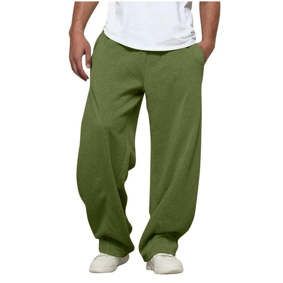 qucoqpe Men's Baggy Sweatpants Loose Fit Elastic Waist Drawstring Wide Leg Lounge Sweat Pants with Pockets Streetwear Track Pants Army Green M