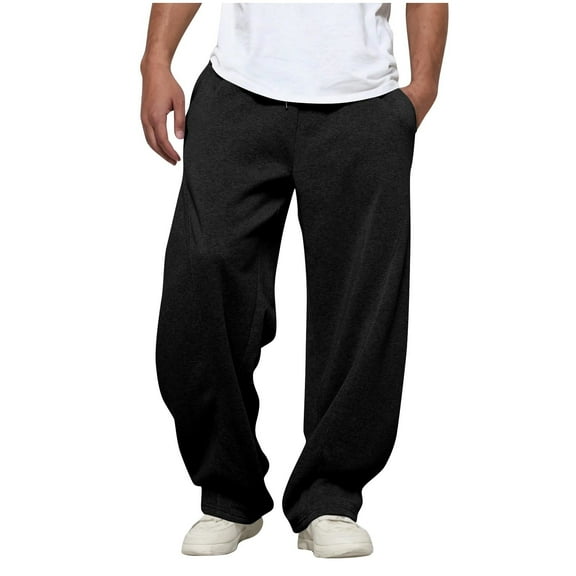 qucoqpe Men's Baggy Sweatpants Loose Fit Elastic Waist Drawstring Wide Leg Lounge Sweat Pants with Pockets Streetwear Track Pants Black L