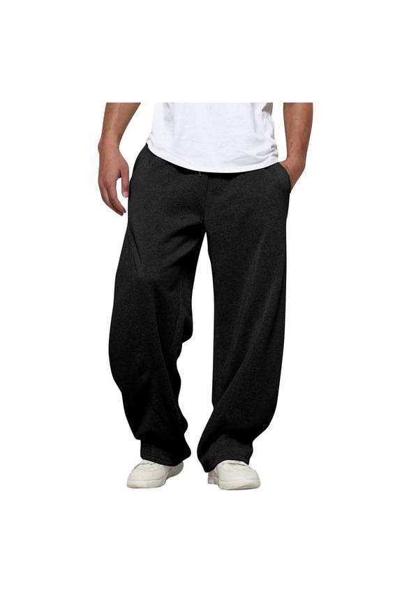 Men's Baggy Sweatpants Loose Fit Elastic Waist Drawstring Wide Leg Lounge Sweat Pants with Pockets Streetwear Track Pants Black L