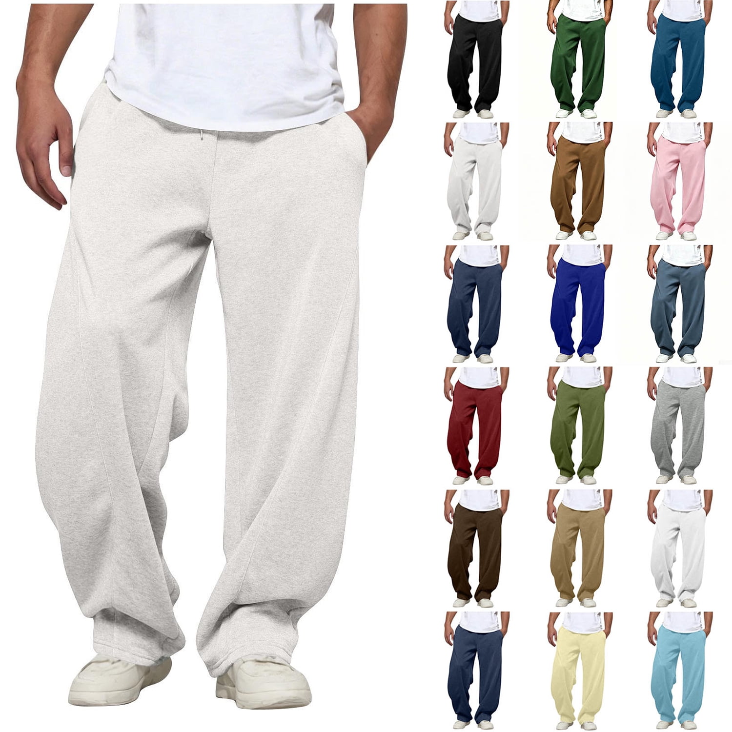 qucoqpe Men's Baggy Sweatpants Loose Fit Elastic Waist Drawstring Wide Leg Lounge Sweat Pants with Pockets Streetwear Track Pants Gray M