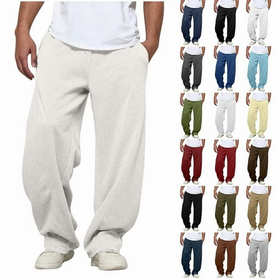 qucoqpe Men's Baggy Sweatpants Loose Fit Elastic Waist Drawstring Wide Leg Lounge Sweat Pants with Pockets Streetwear Track Pants Gray M