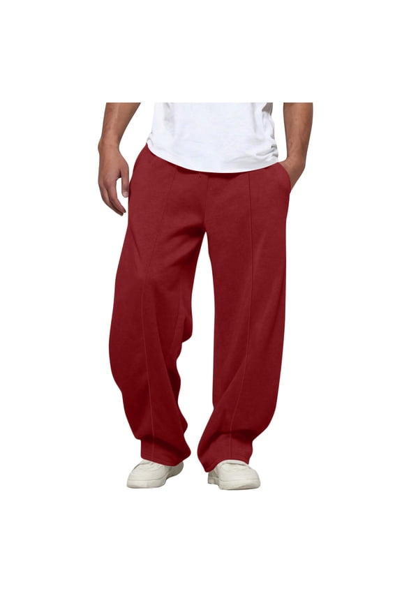 Men's Baggy Sweatpants Loose Fit Elastic Waist Drawstring Wide Leg Lounge Sweat Pants with Pockets Streetwear Track Pants Wine S