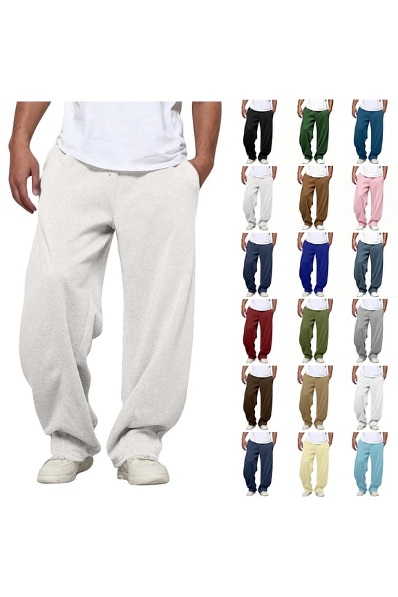 Men's Baggy Sweatpants Loose Fit Elastic Waist Drawstring Wide Leg Lounge Sweat Pants with Pockets Streetwear Track Pants