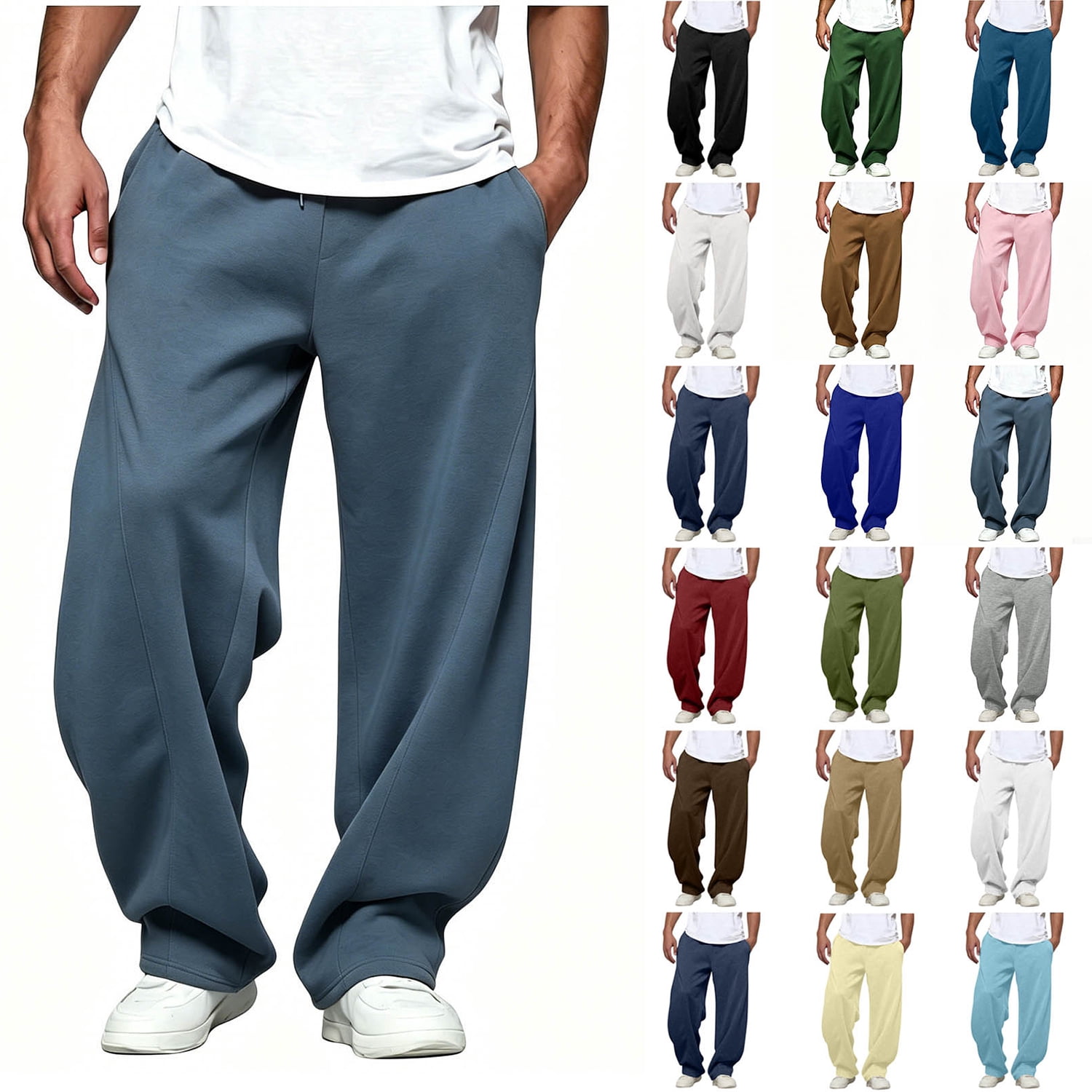 Qucoqpe, Men's Baggy Sweatpants, 2XL, Grey Loose Fit Lounge