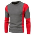 thumbnail image 1 of qucoqpe Men's Casual Color Block Long Sleeve Crewneck Cable Knit Pullover Sweater, 1 of 5
