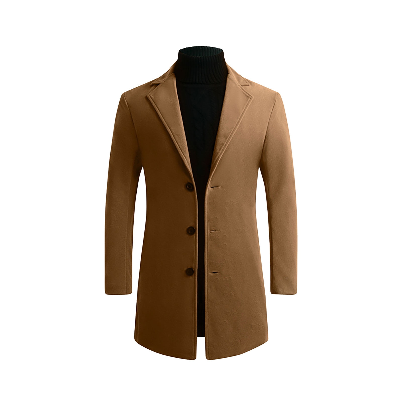 qucoqpe Men's Classic Single-Breasted Wool Coat Formal Long Sleeve