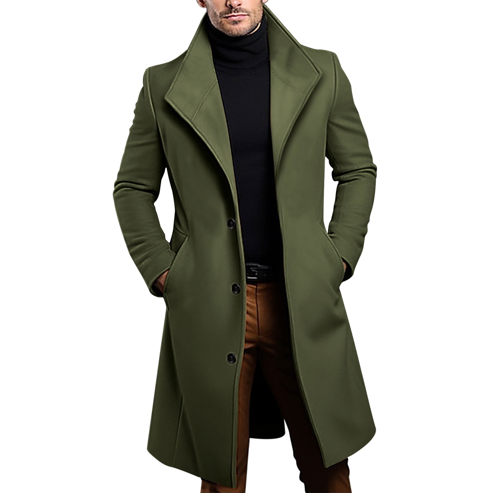 qucoqpe Men's Classic Trench Coat Notched Collar Long Sleeve